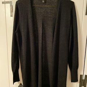 Halogen open front black part linen cardigan